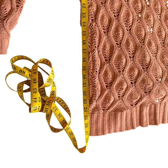 Derek Heart Peach Crochet Cardigan Women's S - Y2K Open Knit Sweater Layer Boho - Picture 9 of 12